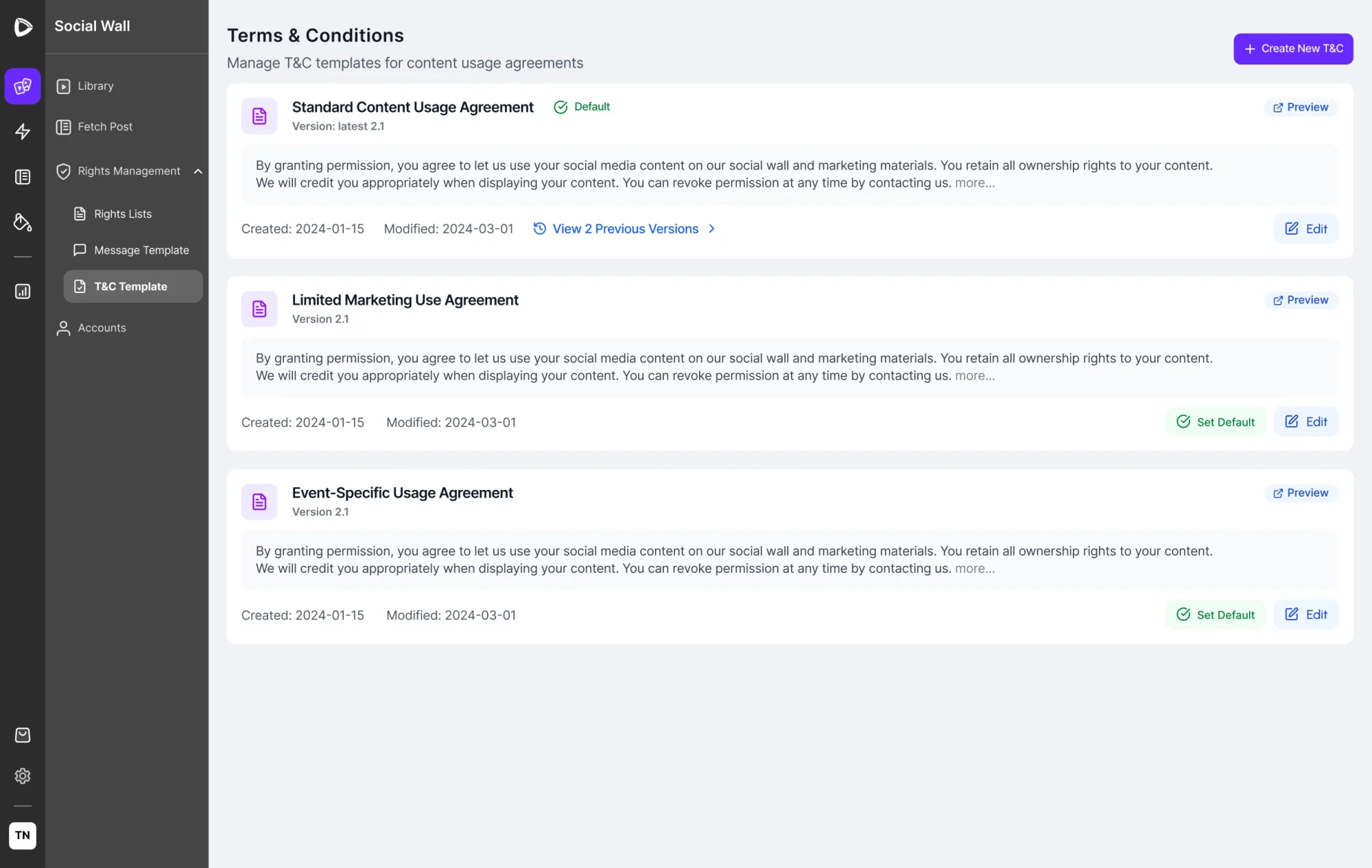Terms and conditions version history